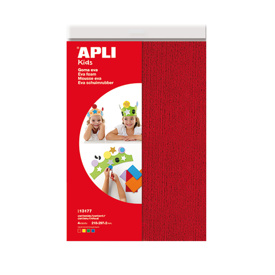 APLI Kids Peluche Mousse EVA A4 Rouge, Vert, Jaune Et Bleu