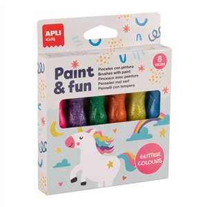 APLI Kids 37 Verftubes met kwast | 6 Glitter kleuren